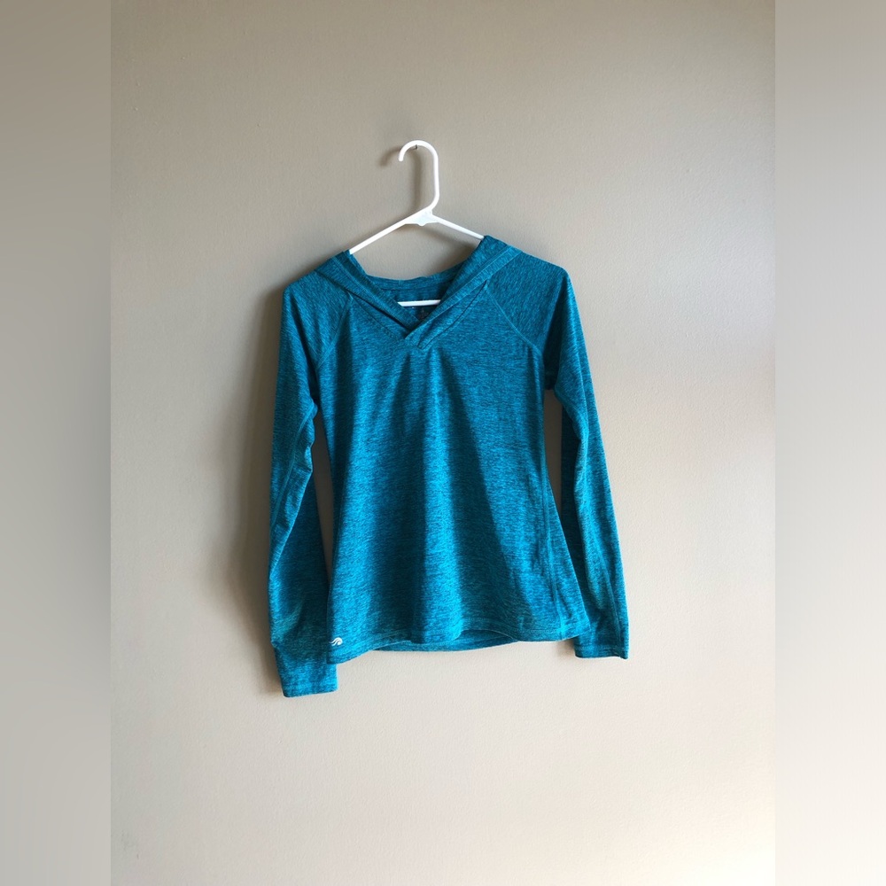 Ideology Women Teal Blue Active Performance long sleeve with hood top Size XS
